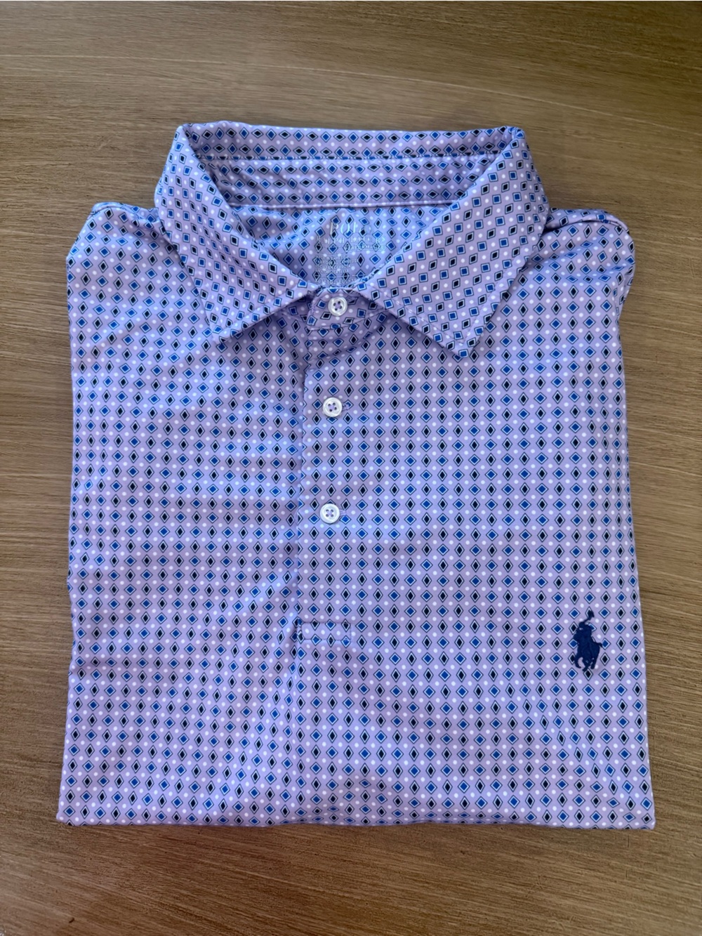 Polo by Ralph Lauren Pink Button-Down Shirt with Blue Geometric Print